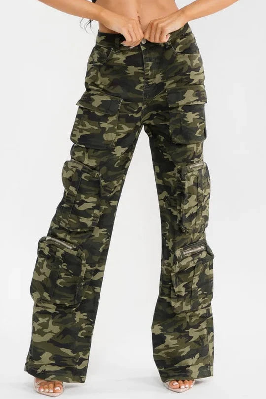 Camouflage Cargo Pants | Multi-Pocket Wide Leg Camo Pants