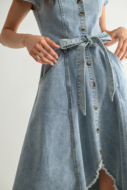 Denim Button Front Midi Dress – High Low Boho Sundress
