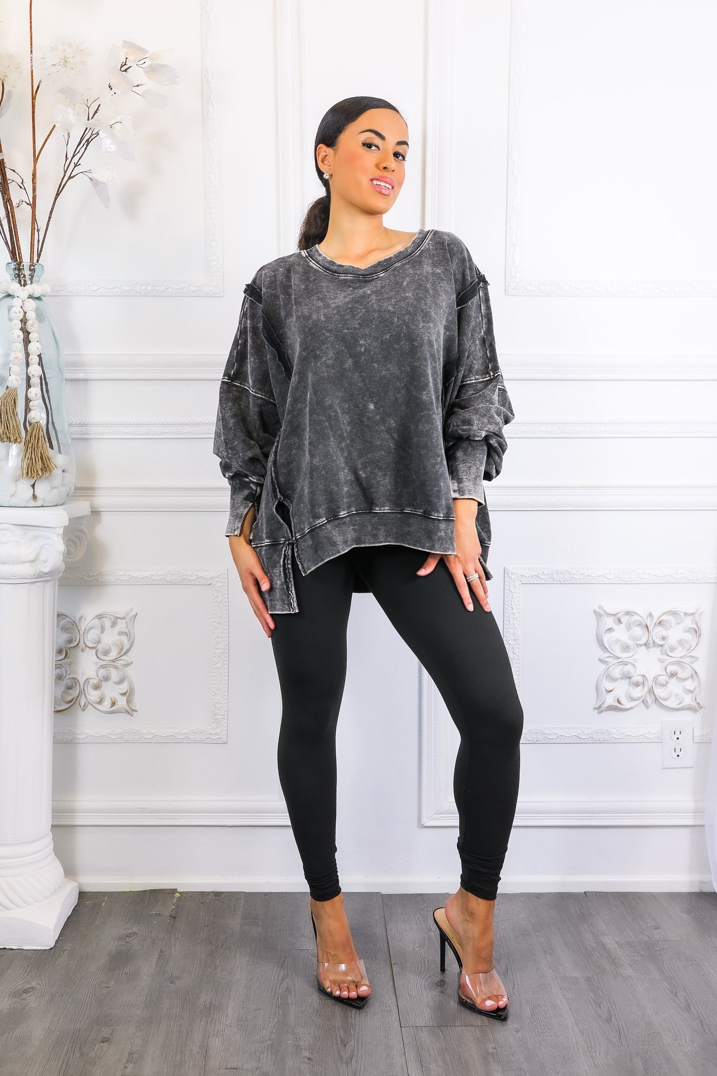 Oversized Mineral Wash Pullover With Leggings Set