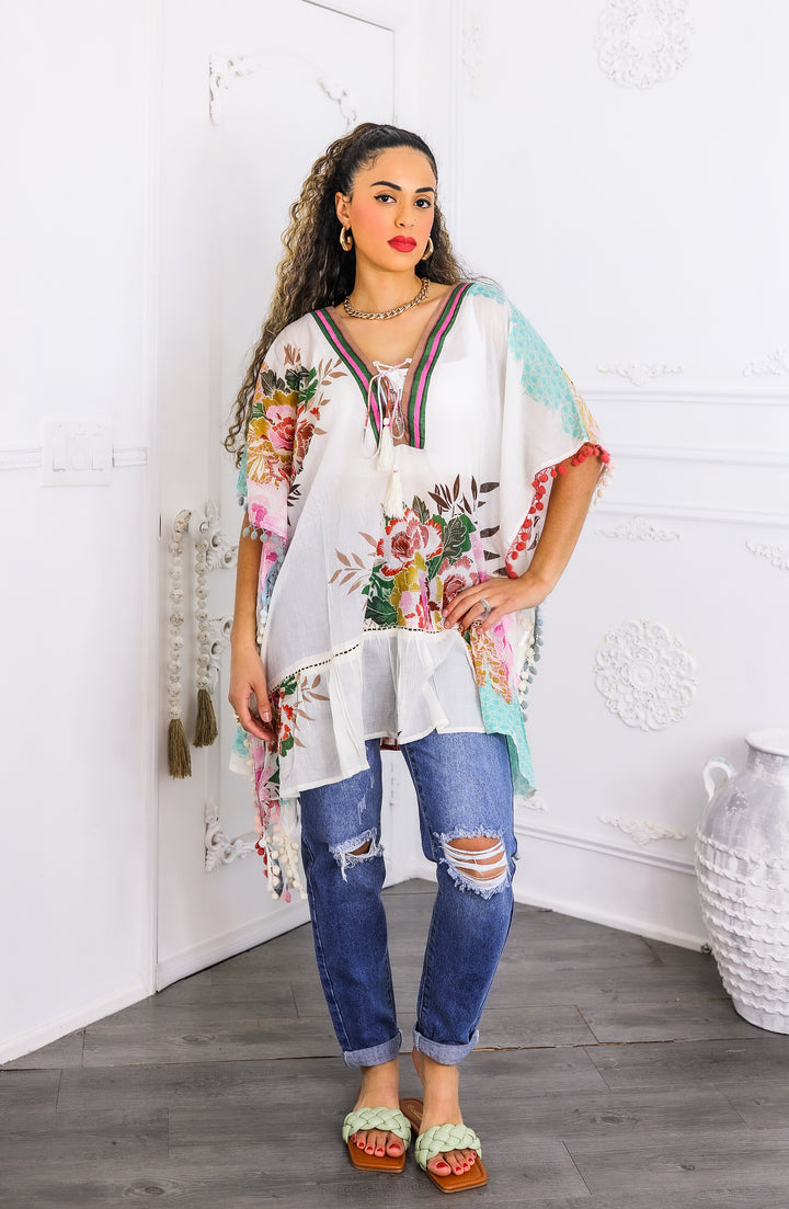 Boho Floral Tassel Kaftan Top – Lightweight Festival Tunic