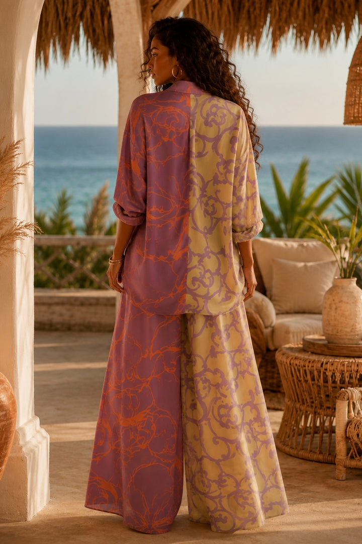 Printed Satin Shirt & Wide Leg Pant Set