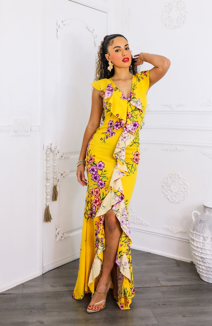Sunshine Bloom Ruffle Maxi Dress