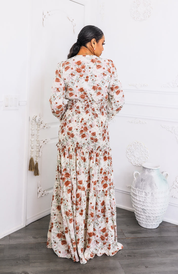 Floral Tie-Front Maxi Dress with Smocked Waist