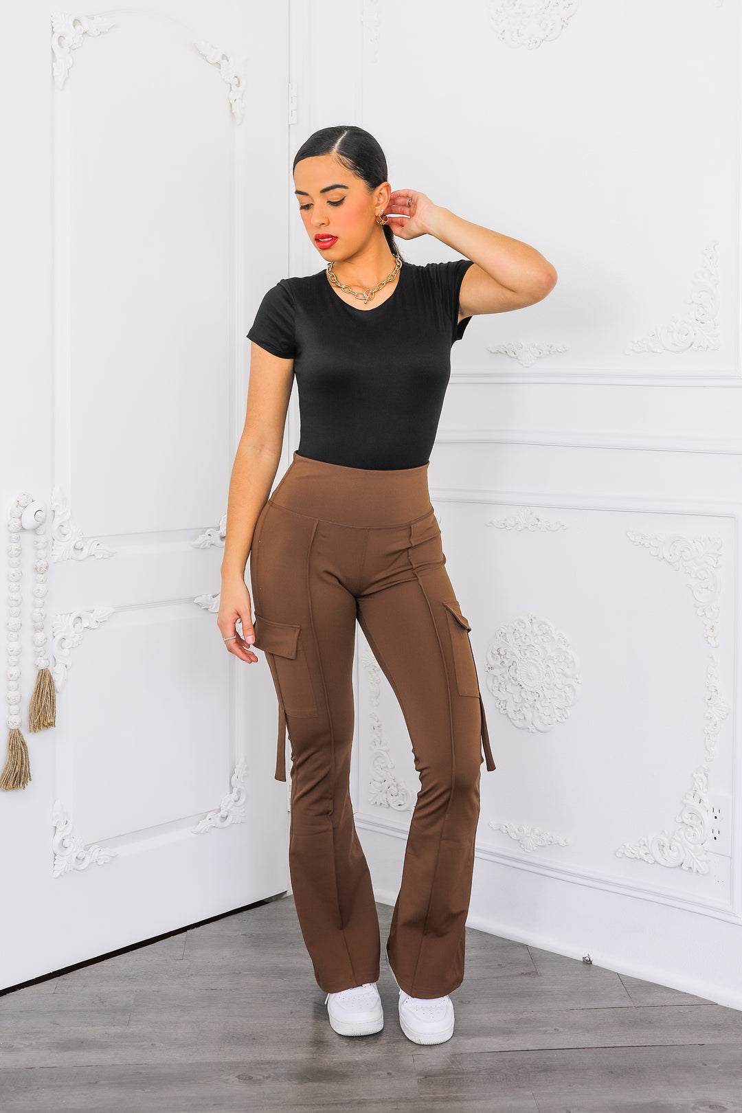 High Waisted Cargo Flare Pants