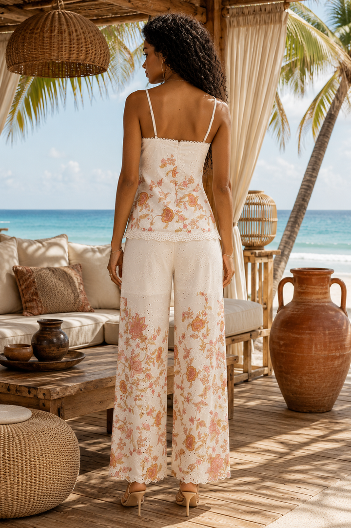 Blush Coast Eyelet Palazzo Set | Floral Resort Two Piece Set