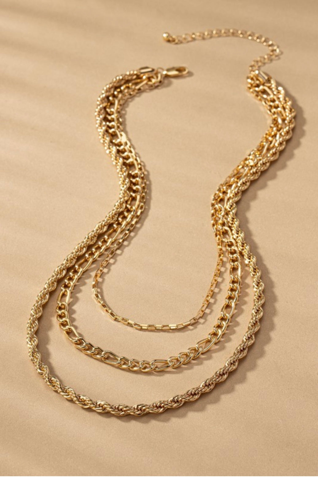 Triple Layered Gold Chain Necklace Set