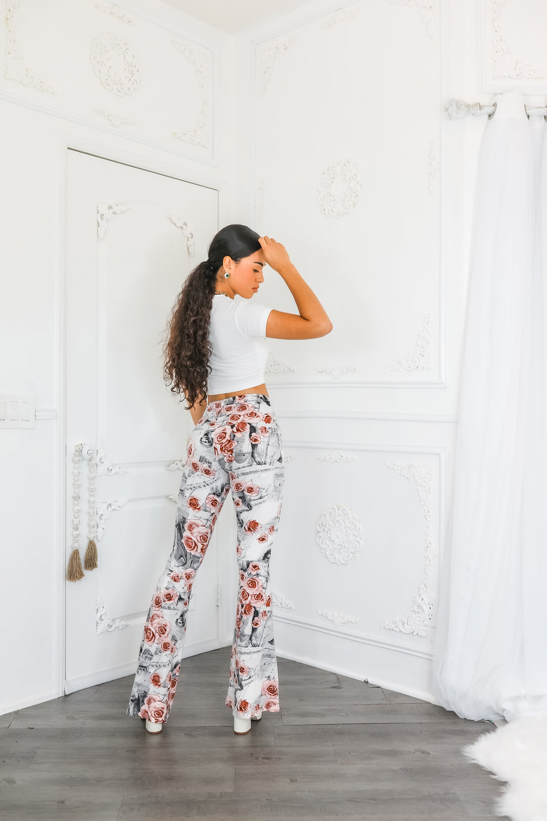 Floral Art Print Bell Bottom Pants – Vintage Rose Vibe