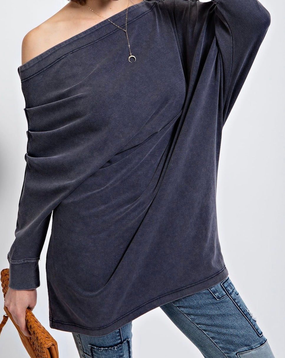 Weekend Wander Mineral Wash Off-Shoulder Oversized Top