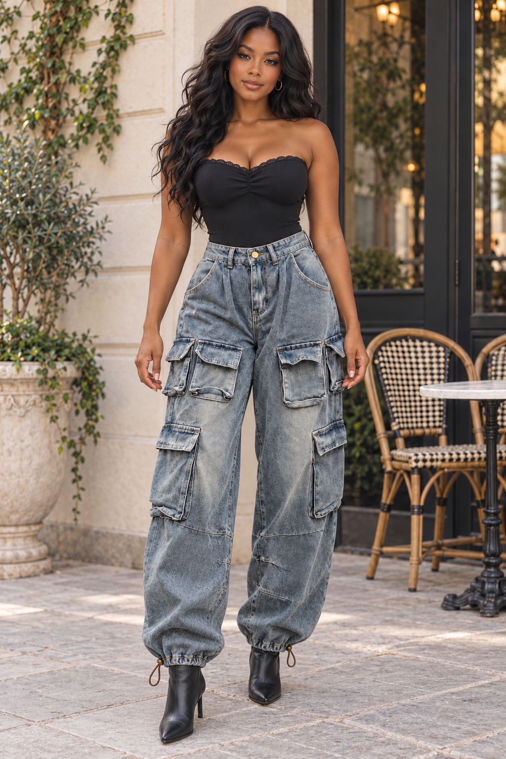 Oversized Cargo Jeans – Vintage Wash Multi Pocket Baggy Denim