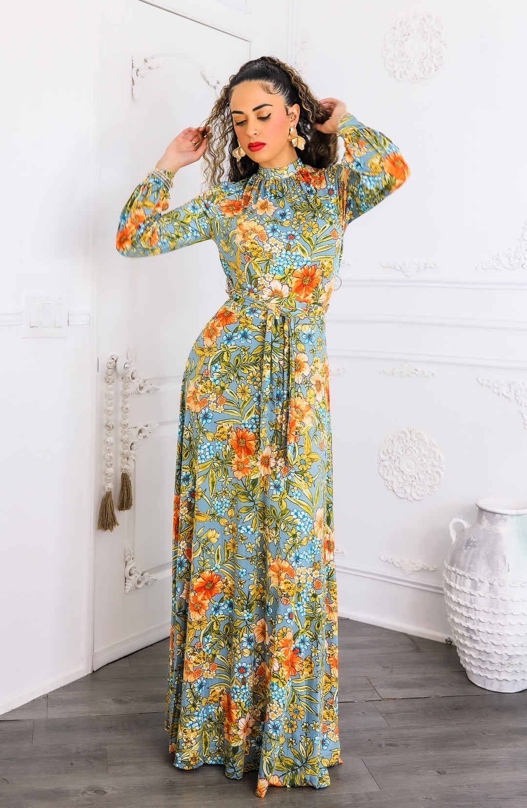 yellow floral long sleeve maxi dress Starlight Blooms Long Sleeve Maxi Dress Yellow