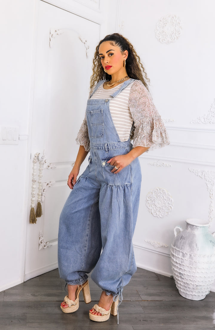 Women’s Relaxed Denim Overalls – Wide-Leg Boho Style with Pockets