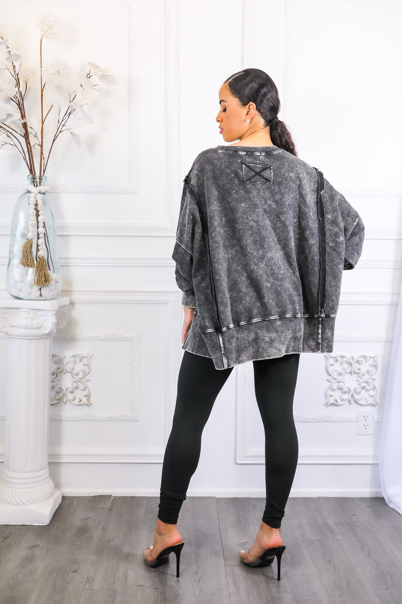 Oversized Mineral Wash Pullover With Leggings Set