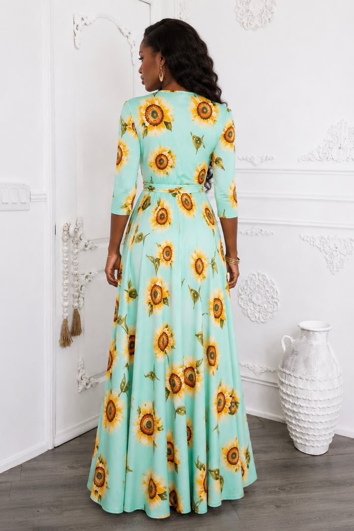 Mint Sunflower Wrap Maxi Dress