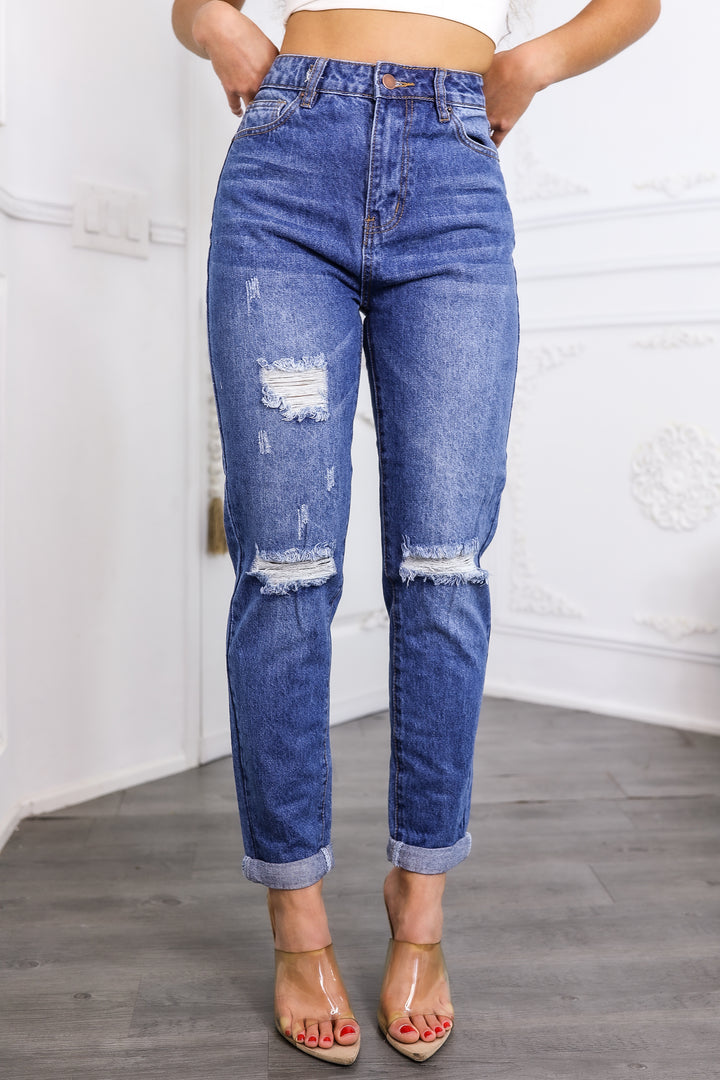 Perfectly Distressed Knee Cut Out Cropped Jeans