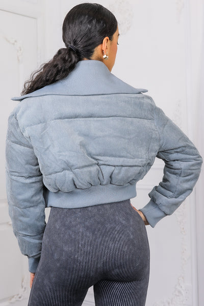 Keep Up With Me Crop Corduroy Full Zipper Puffer Jacket