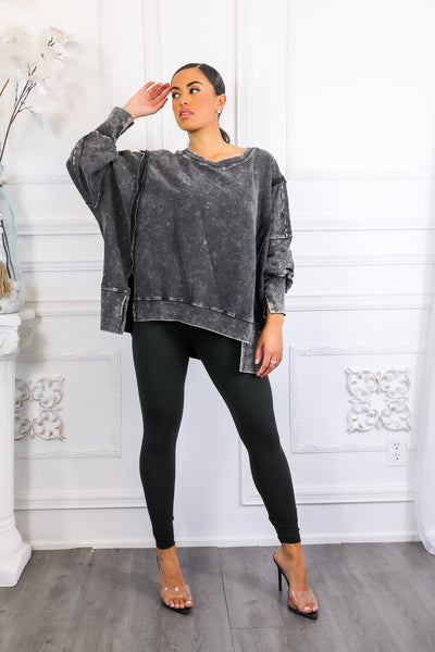 Oversized Mineral Wash Pullover With Leggings Set