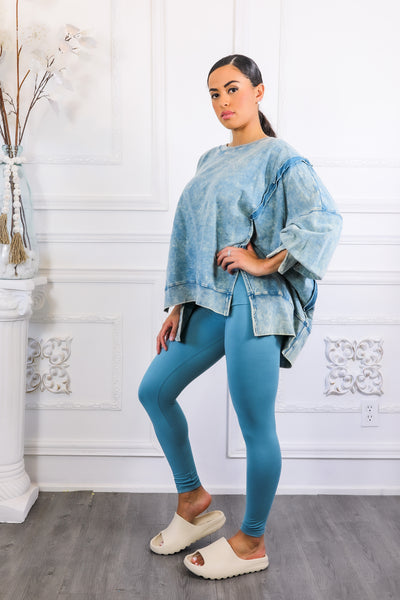 Oversized Mineral Wash Pullover With Leggings Set