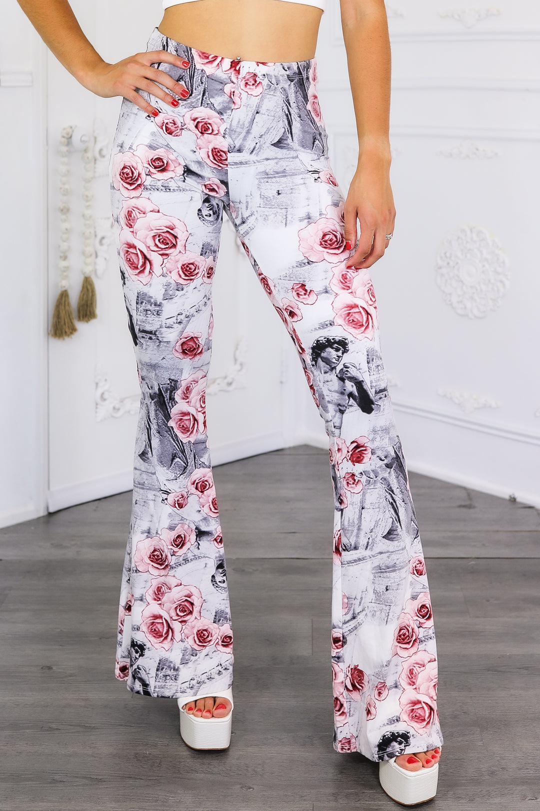 Floral Art Print Bell Bottom Pants – Vintage Rose Vibe