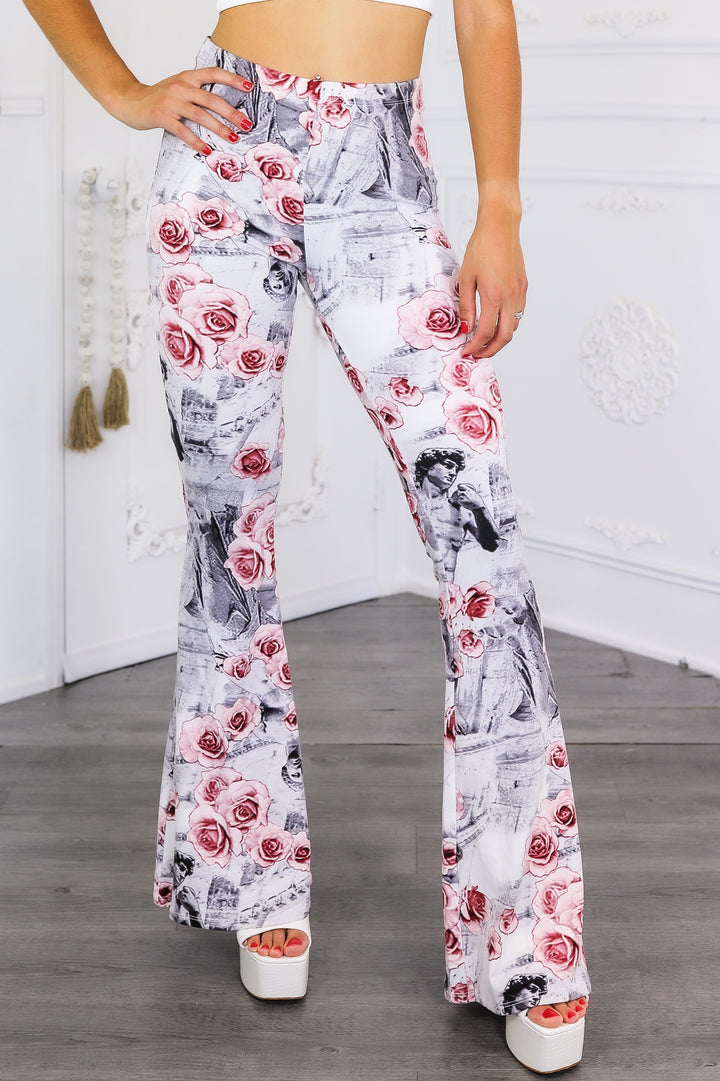 Floral Art Print Bell Bottom Pants – Vintage Rose Vibe