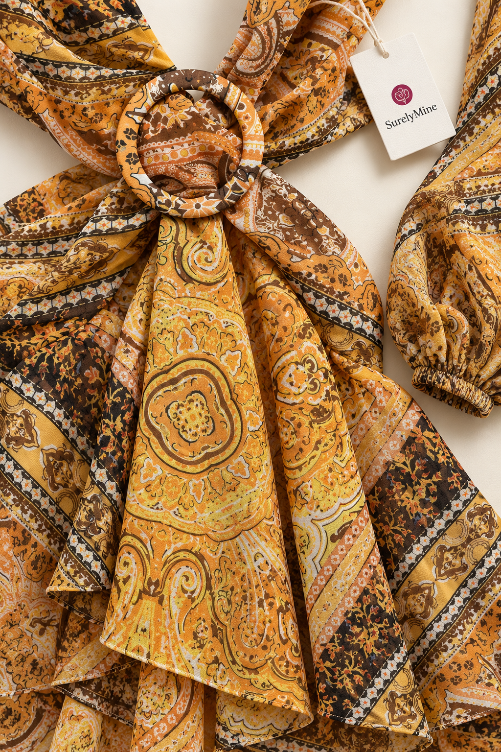 Boho Paisley Cutout Mini Dress – Golden Mustard Balloon Sleeve