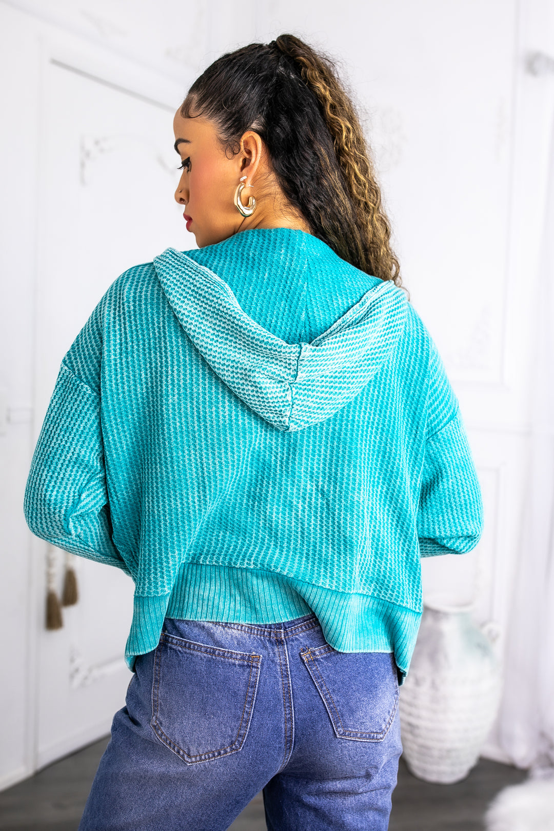 Mineral Wash Waffle Knit Zip Hoodie (3 Colors)