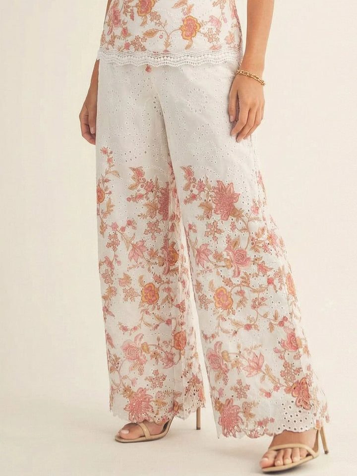 Blush Coast Eyelet Palazzo Set | Floral Resort Two Piece Set