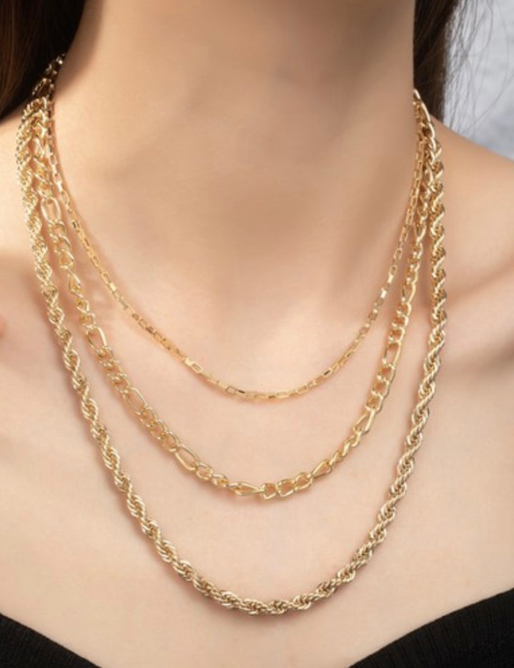Triple Layered Gold Chain Necklace Set