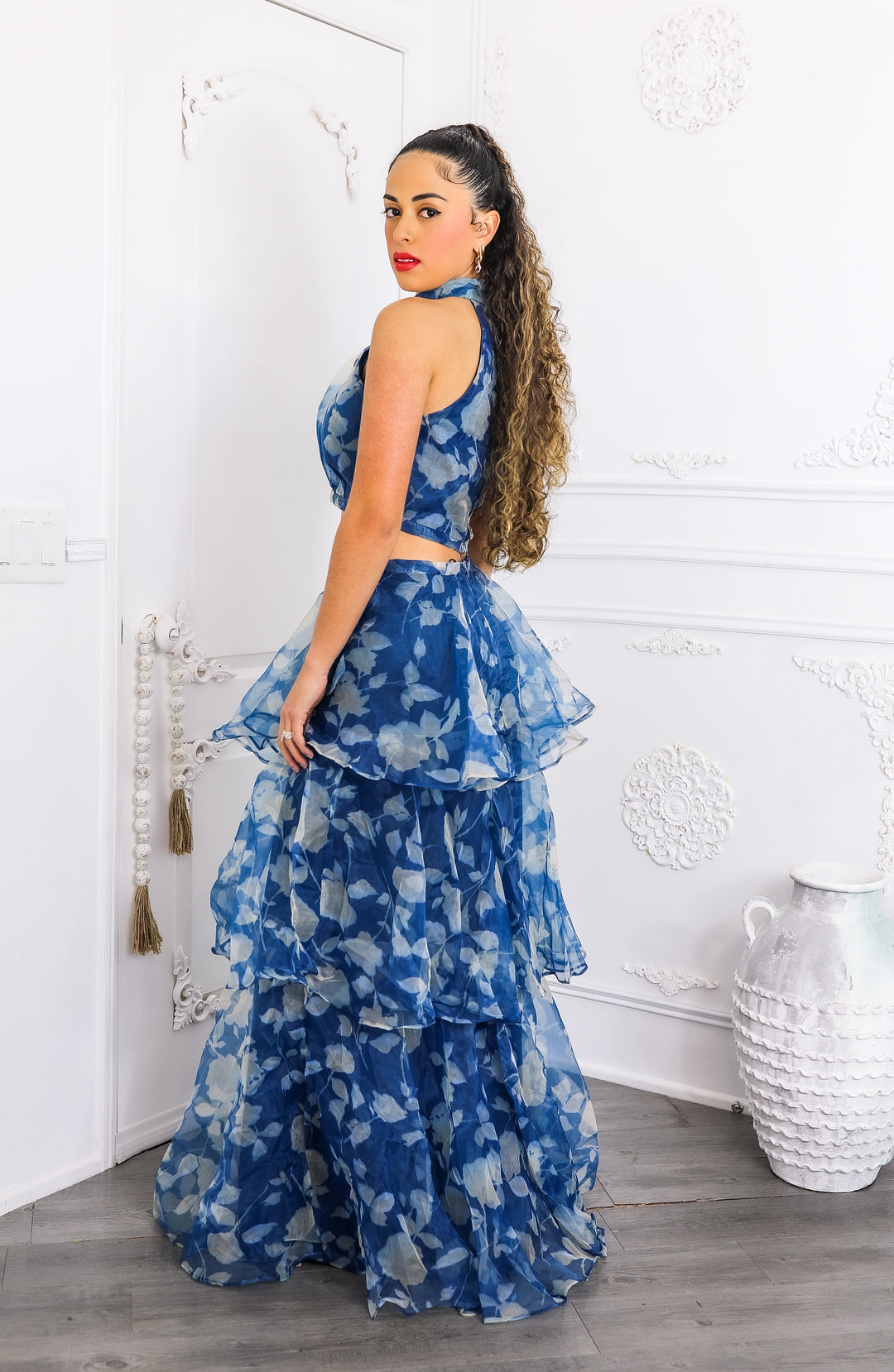 blue two piece maxi dress Modest Blue Two Piece A Line Floor Length Off Shoulder Princess Long Prom Dresses