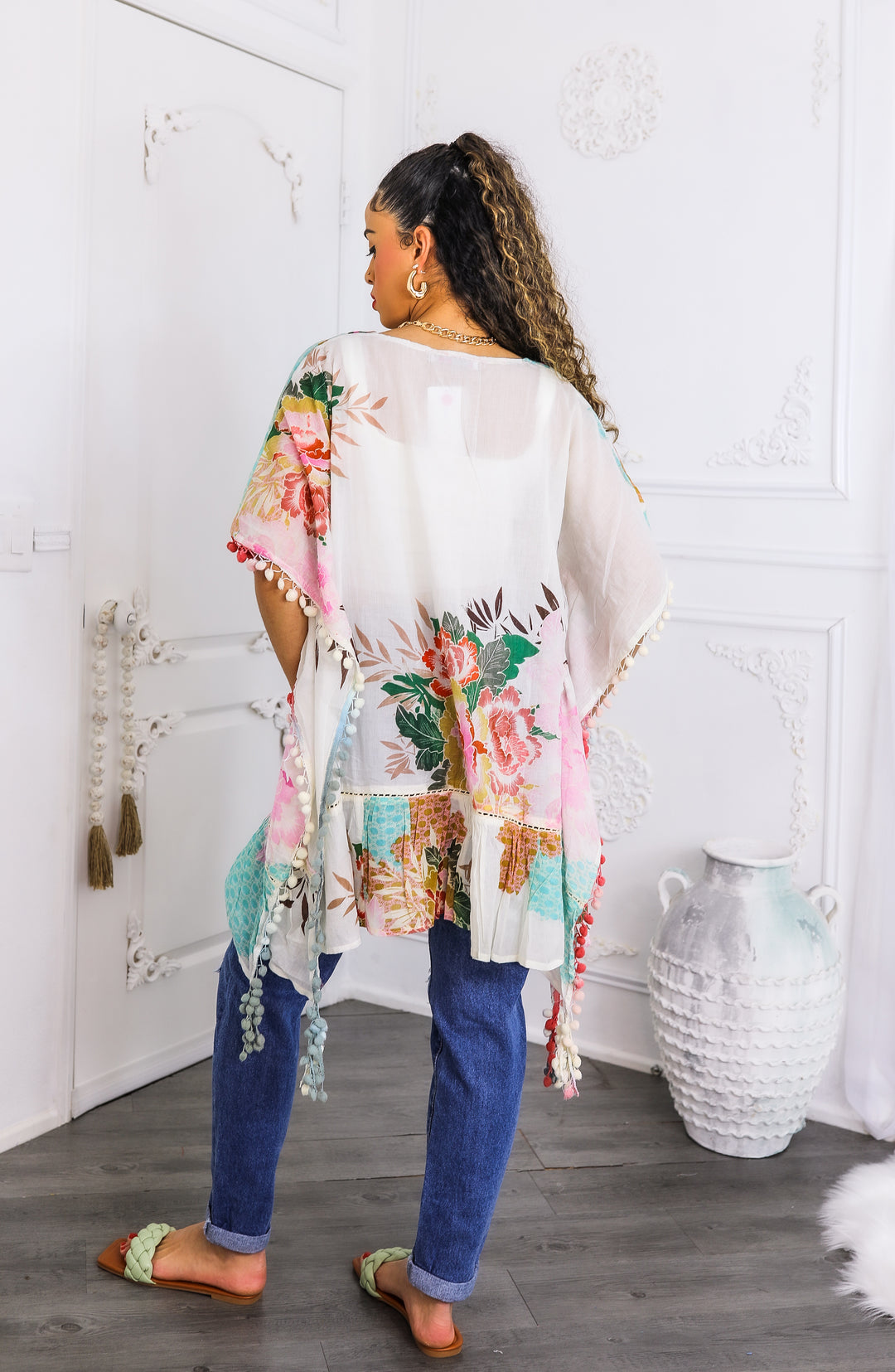 Boho Floral Tassel Kaftan Top – Lightweight Festival Tunic