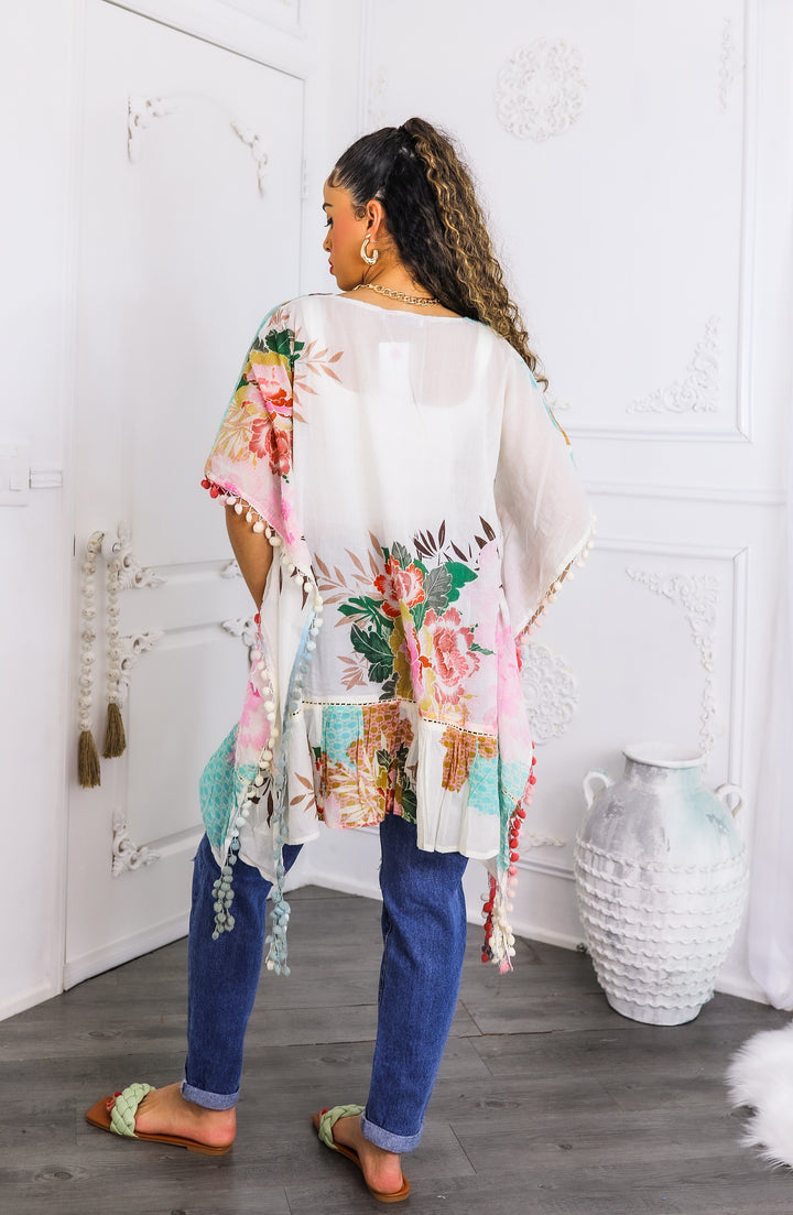 Boho Floral Tassel Kaftan Top – Lightweight Festival Tunic