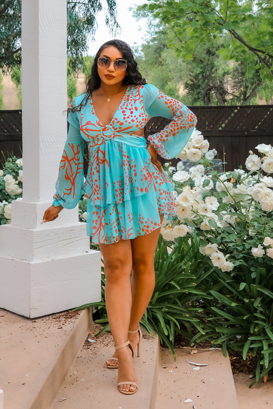 Blue Angel Ruffle Cut-Out Mini Dress M Blue Angel Ruffle Cut-Out Mini Dress M
