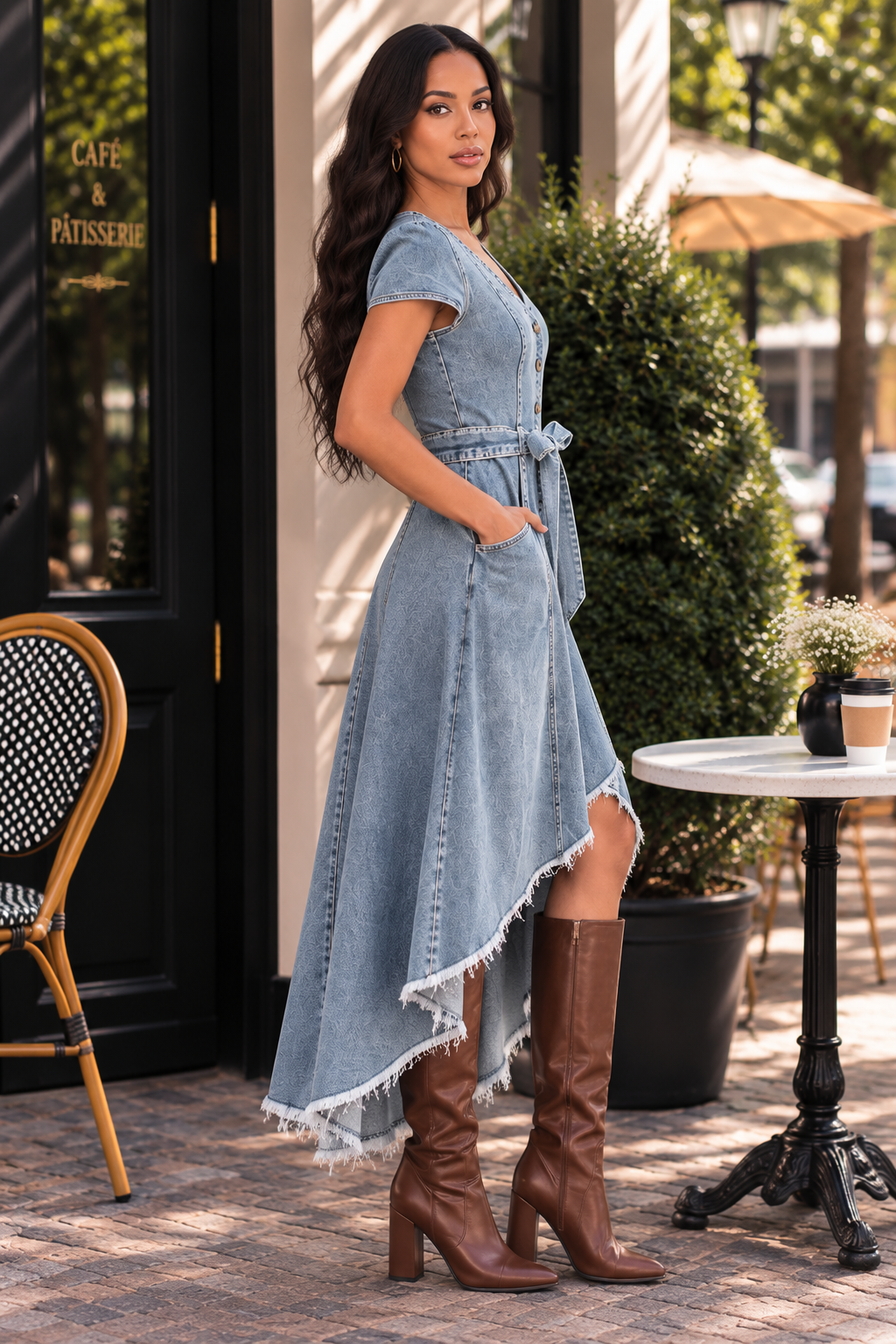 Denim Button Front Midi Dress – High Low Boho Sundress