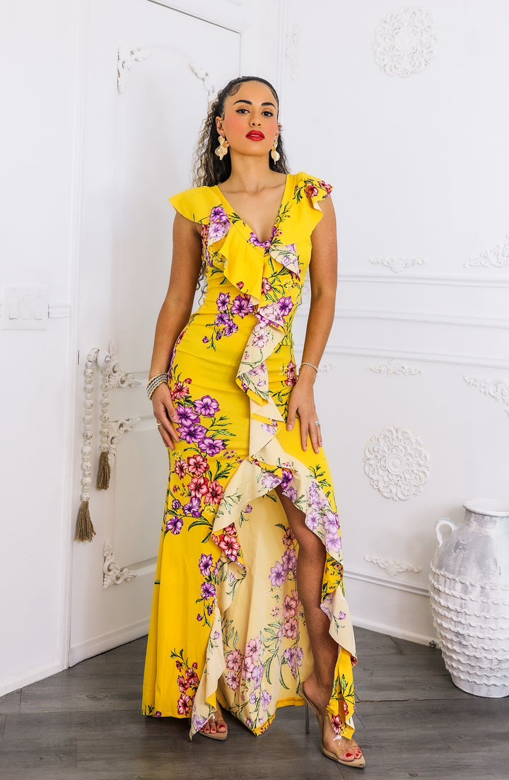 Sunshine Bloom Ruffle Maxi Dress