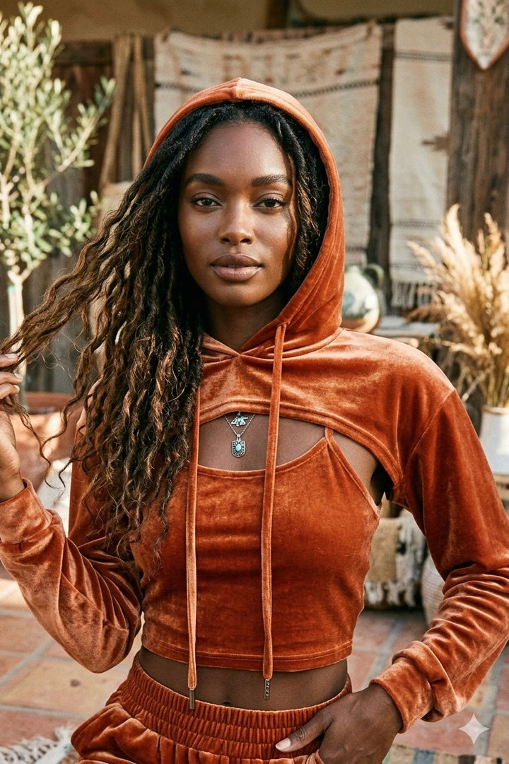 Malibu Vintage Relaxed Velvet Cropped Hoodie Set