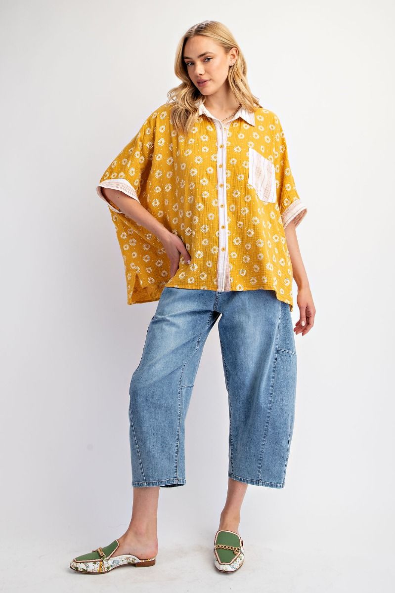 Sunny Vintage Relaxed Boho Button Down Blouse Top