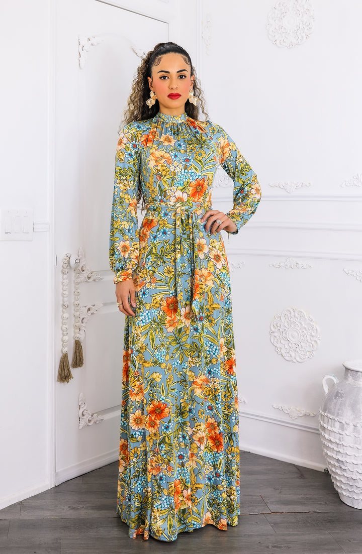 Boho Bloom Maxi Dress - Floral Long Sleeve