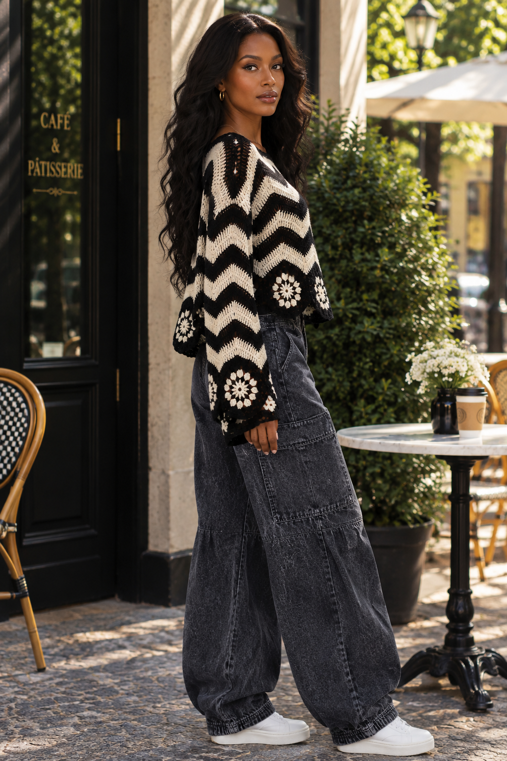 Crochet Chevron Poncho-Sleeve Sweater
