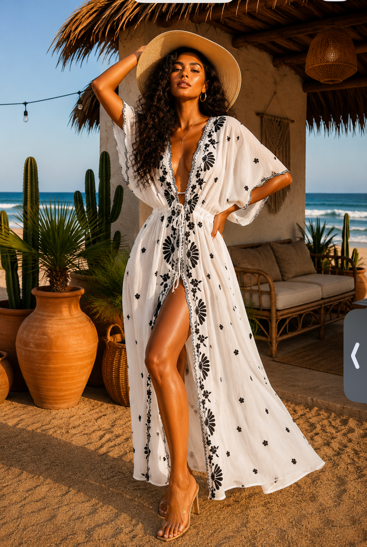 The Monet Embroidered Floral Maxi Kimono