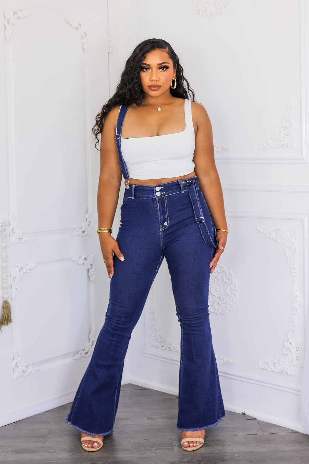 Suspender Denim Flare Jeans – SURELYMINE - Main Image