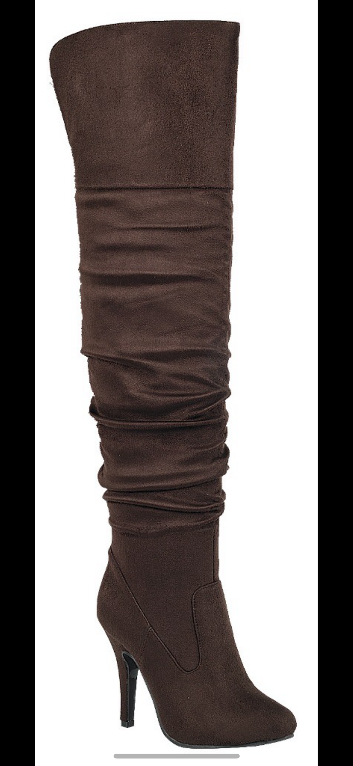 Unmatchable Pointy Slouchy Knee and Thigh High Boots Brown