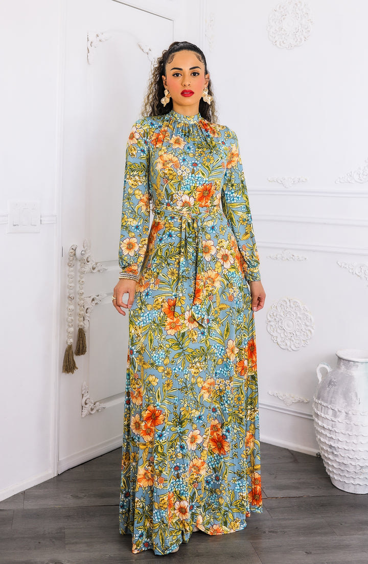 Boho Bloom Maxi Dress - Floral Long Sleeve