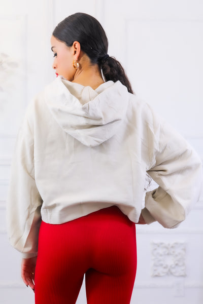 Bubble Sleeves Hoodie Cropped Sweater
