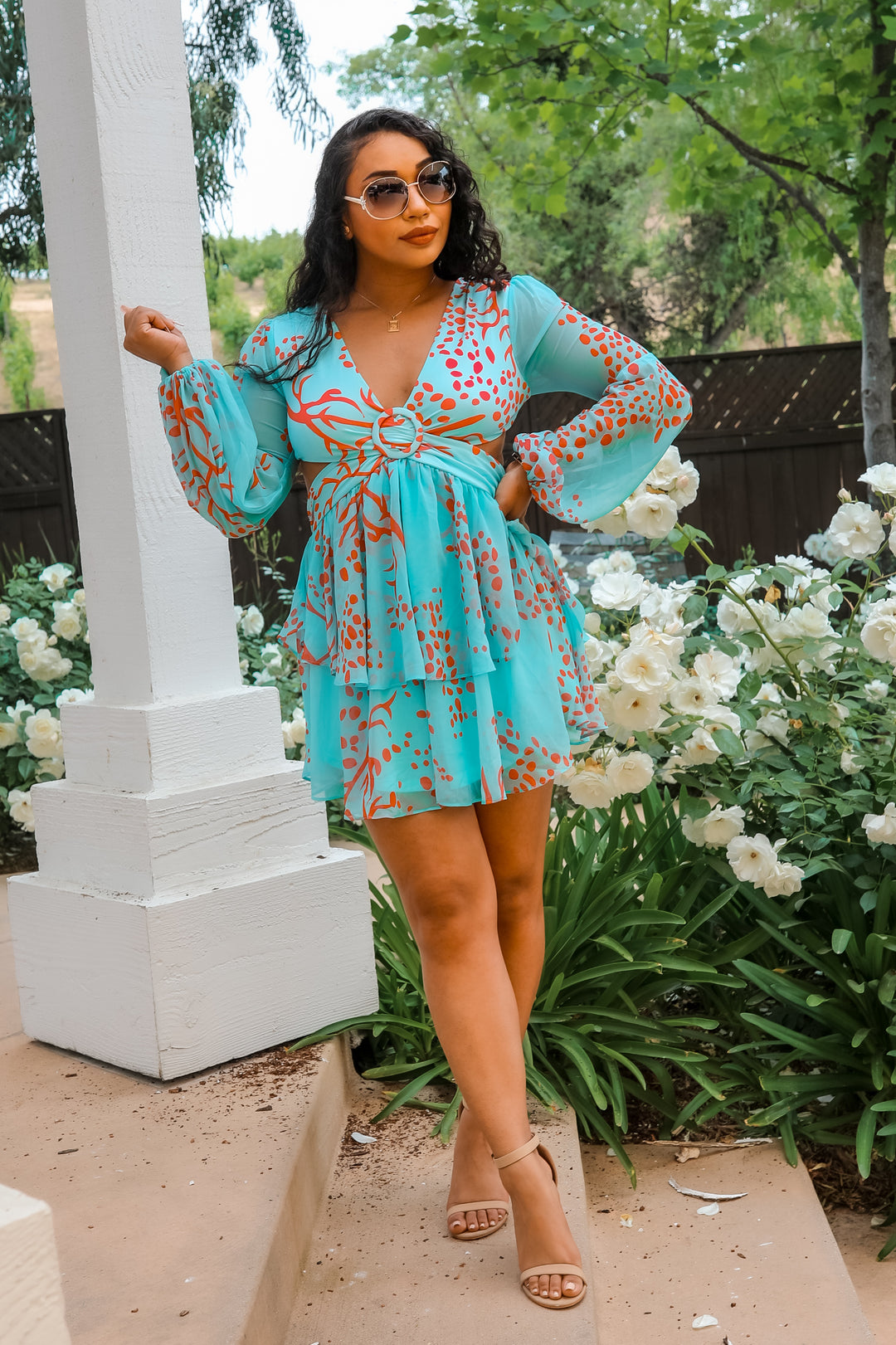 Blue Angel Ruffle Cut-Out Mini Dress M