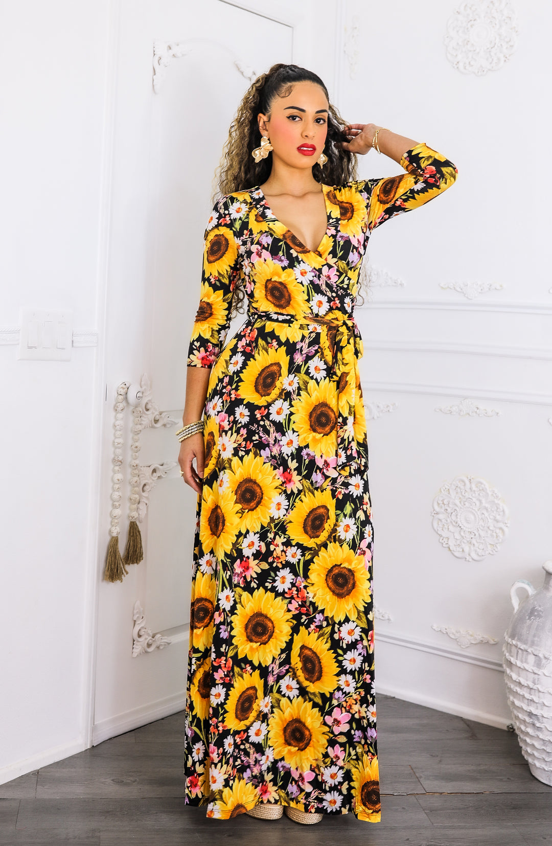 Sunshine & Bloom Faux Wrap Maxi Dress S