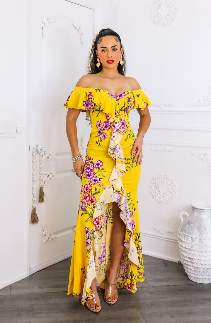 Sunshine Bloom Ruffle Maxi Dress