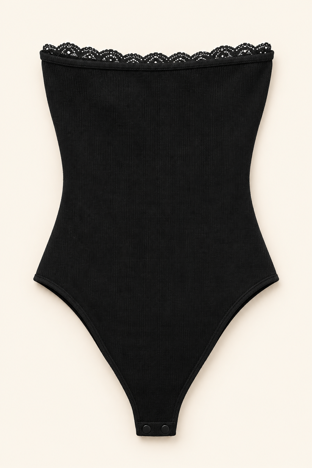 Strapless Lace Trim Bodysuit – Black Ruched Sweetheart Ribbed Knit