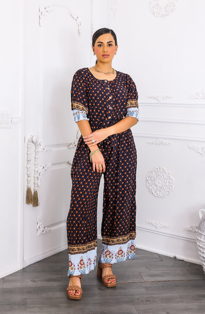 Boho Borders Wide-Leg Jumpsuit