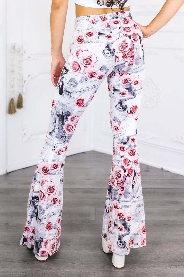 Floral Art Print Bell Bottom Pants – Vintage Rose Vibe