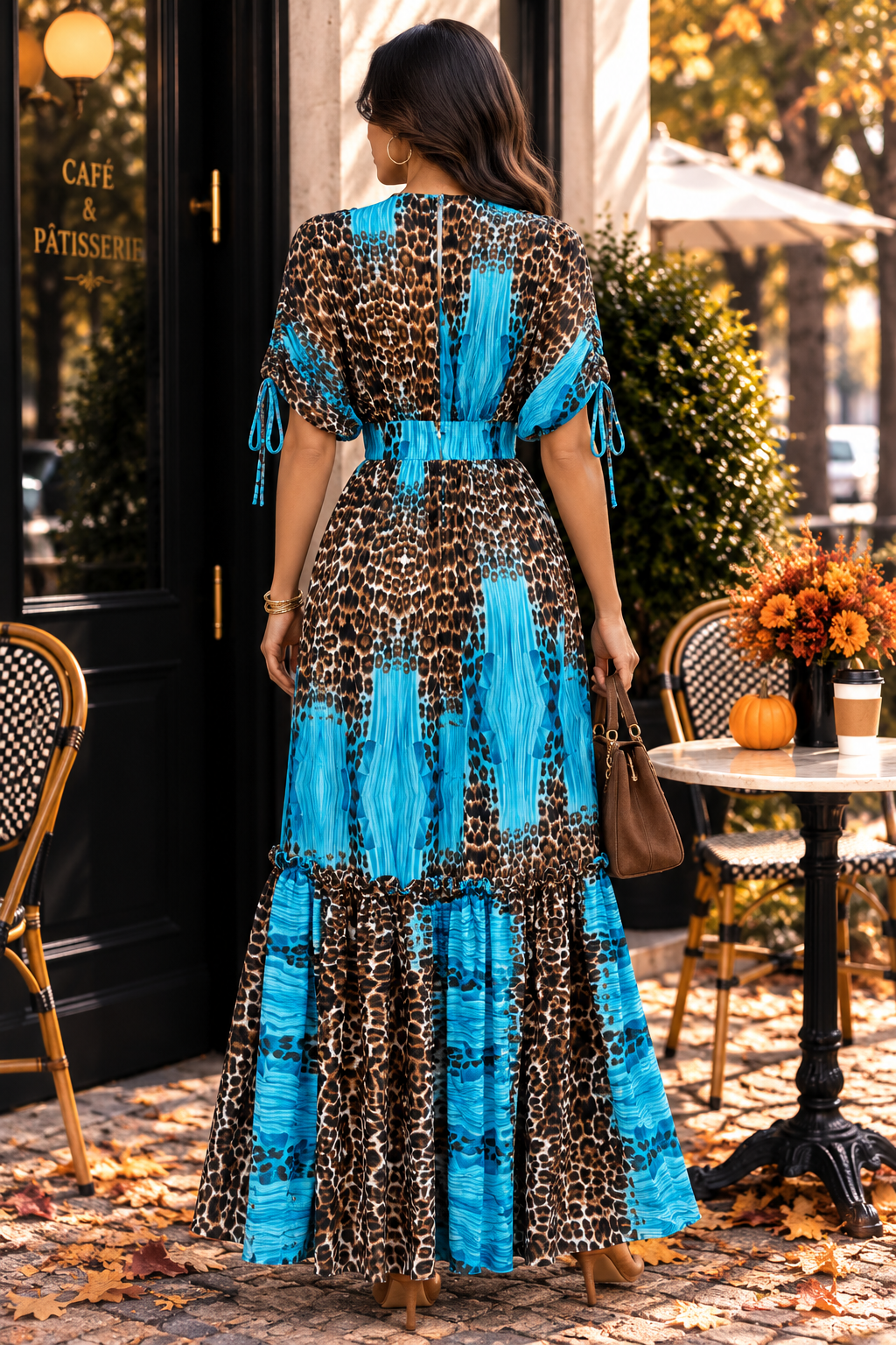 Rust Animal Print Dolman Sleeve Maxi Dress | Convertible Long-to-Sleeveless Tiered Dress
