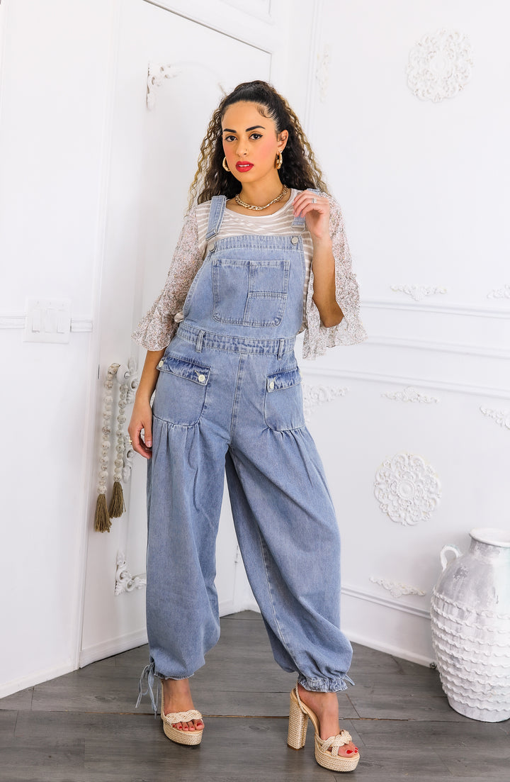 Women’s Relaxed Denim Overalls – Wide-Leg Boho Style with Pockets